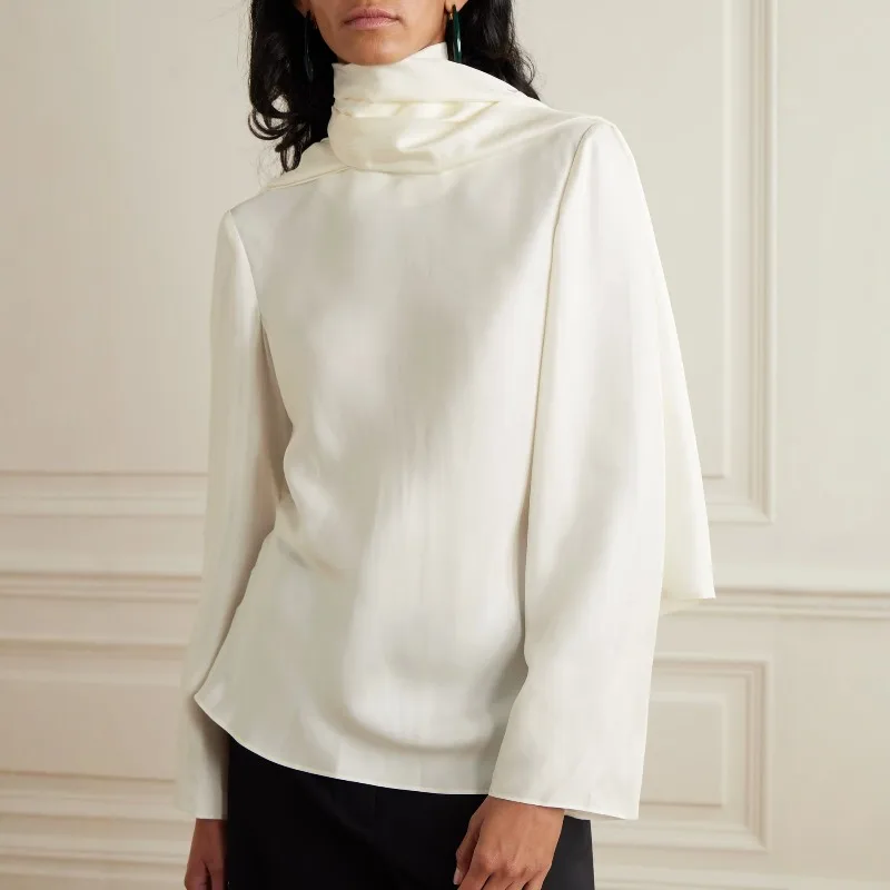 

Women's New Fashion Temperament Elegant Streamer Shirt Slim Satin Commuter Shirt Top Women