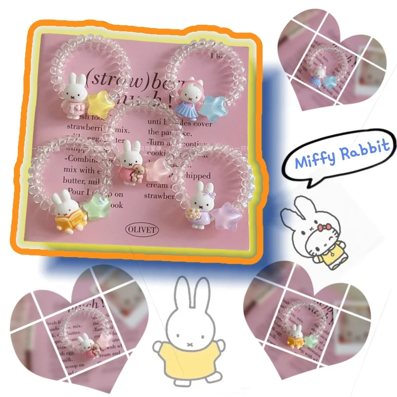 

Резинка для волос с Миффи Кроликом в стиле аниме, мультяшный браслет, милый аксессуар для девочек, высокоэластичная резинка для волос, повязка на голову