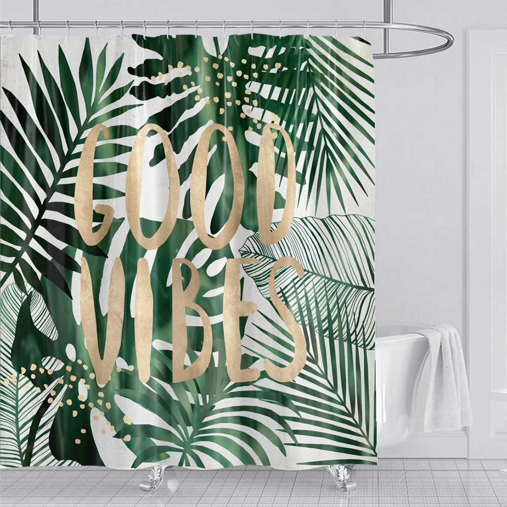 

Nordic style Tropical Plant Leaves Shower Curtain with Hooks Waterproof Fabric Green leaf Bath Curtain Bathroom Accessorie Decor
