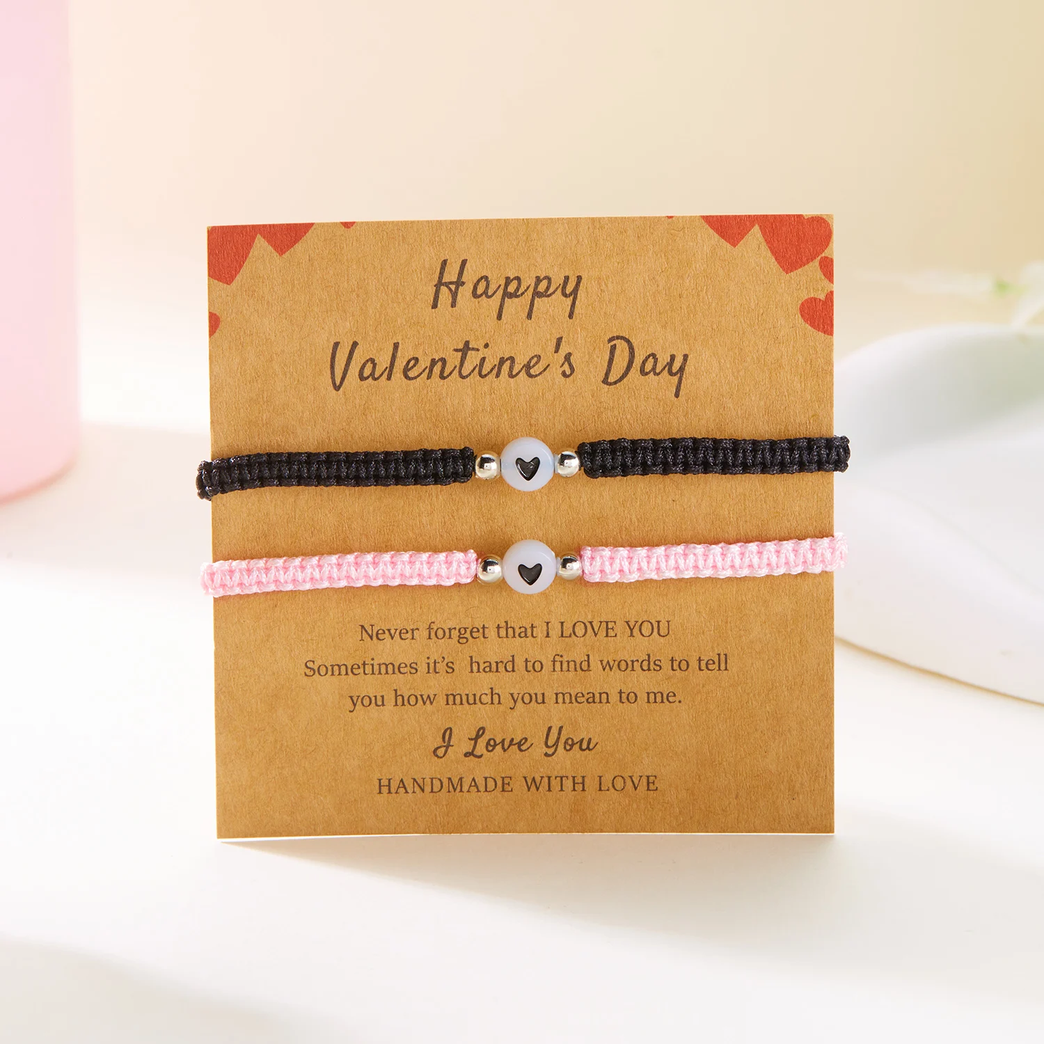 

Romantic Luminous Heart Beaded Couple Bracelet for Women Men Simple Black Red Braided Rope Matching Bracelet Friendship Jewelry