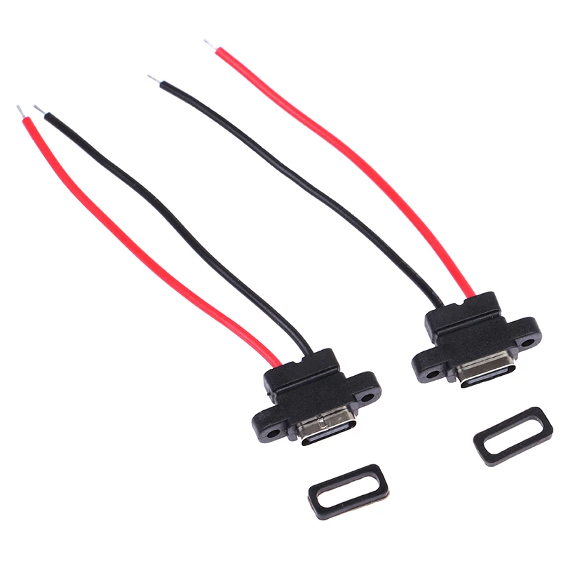 New 2pcs USB 3.1 Connector Type-C 2Pin SMD SMT Welding Wire Female Waterproof Socket Fast Charging Port