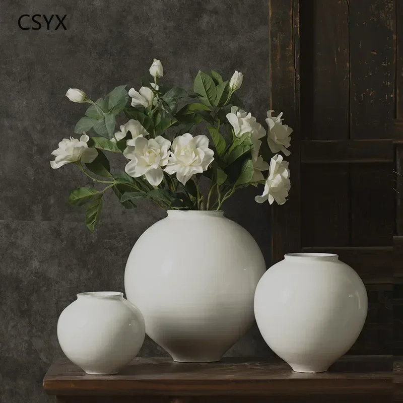 Handcrafted Ceramic Vase - Vintage White Zen Floral Art Decor, Perfect Dried Flowers B&B Ornament, Elevate Chambre Ambiance