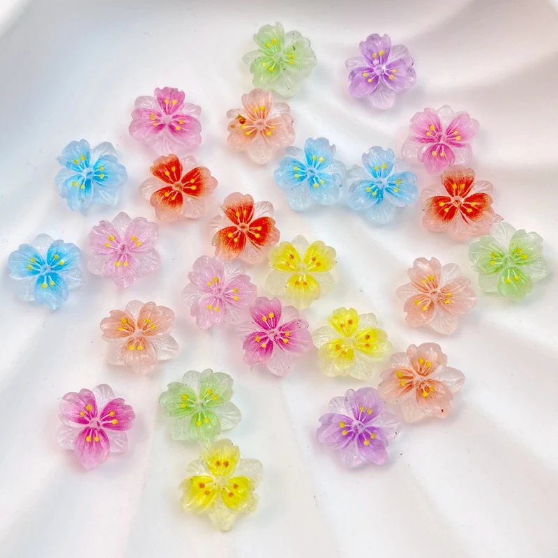 50Pcs New Mixed Nail Art Resin Little Colorful Sakura Designer Charms Rhinestones DIY Craft For Nail 3D Decorations