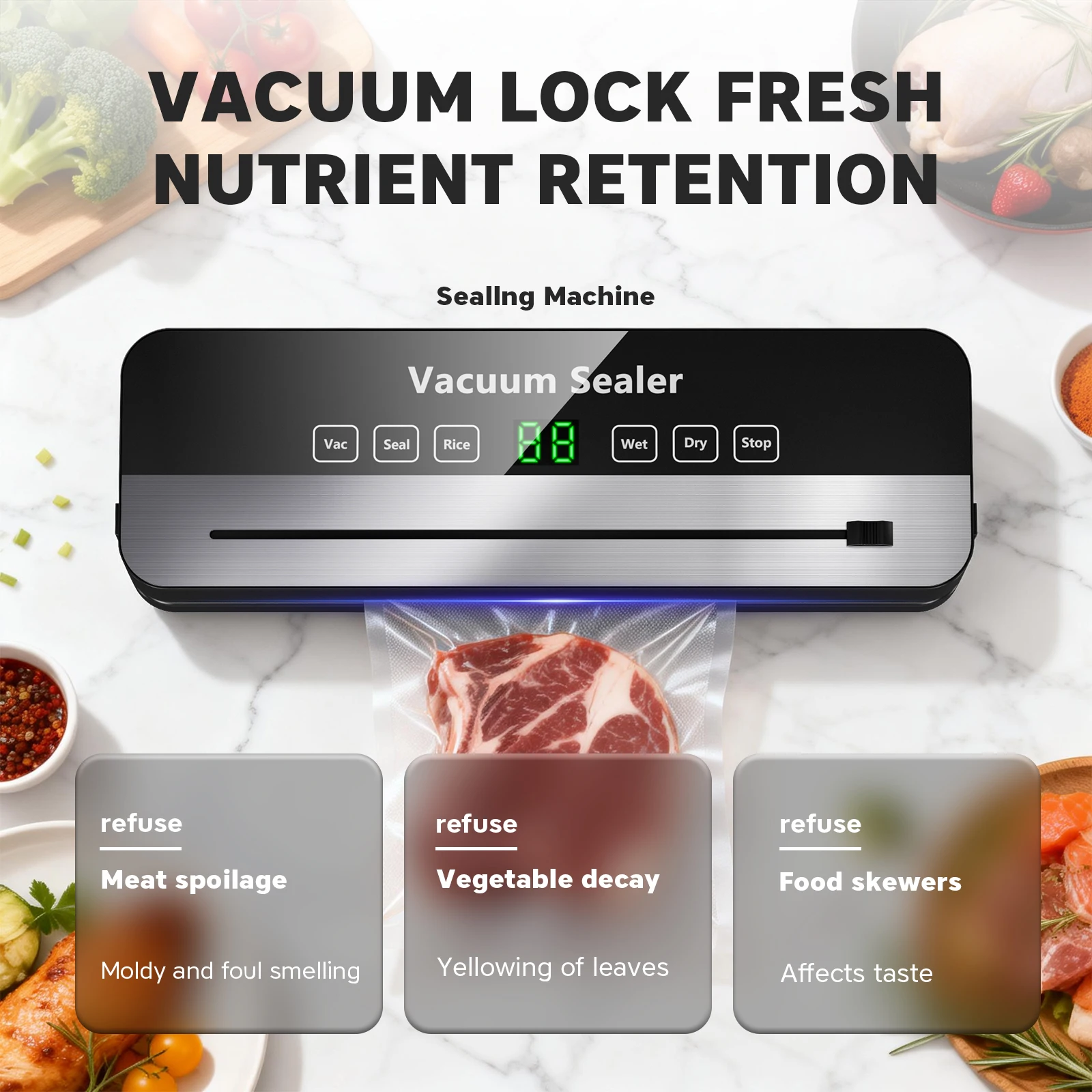 

Portable digital timer food vacuum sealing machine, suitable for both dry and wet use, capable of suction, food storage and clas