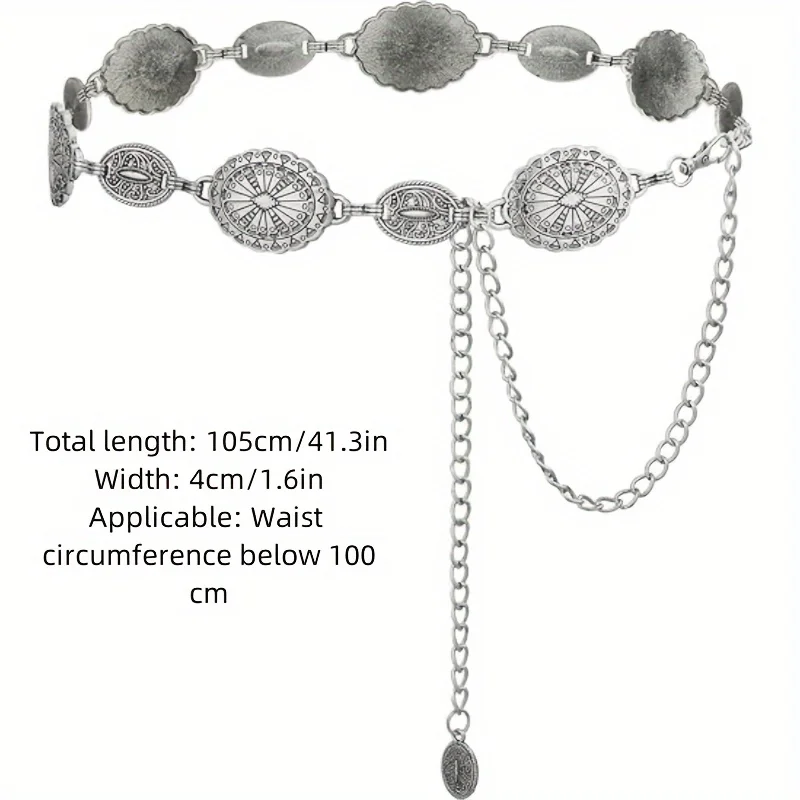 Western Metal Concho Belt for Women Cowgirl Chain Belts for Dresses Jeans Country Concert Outfit