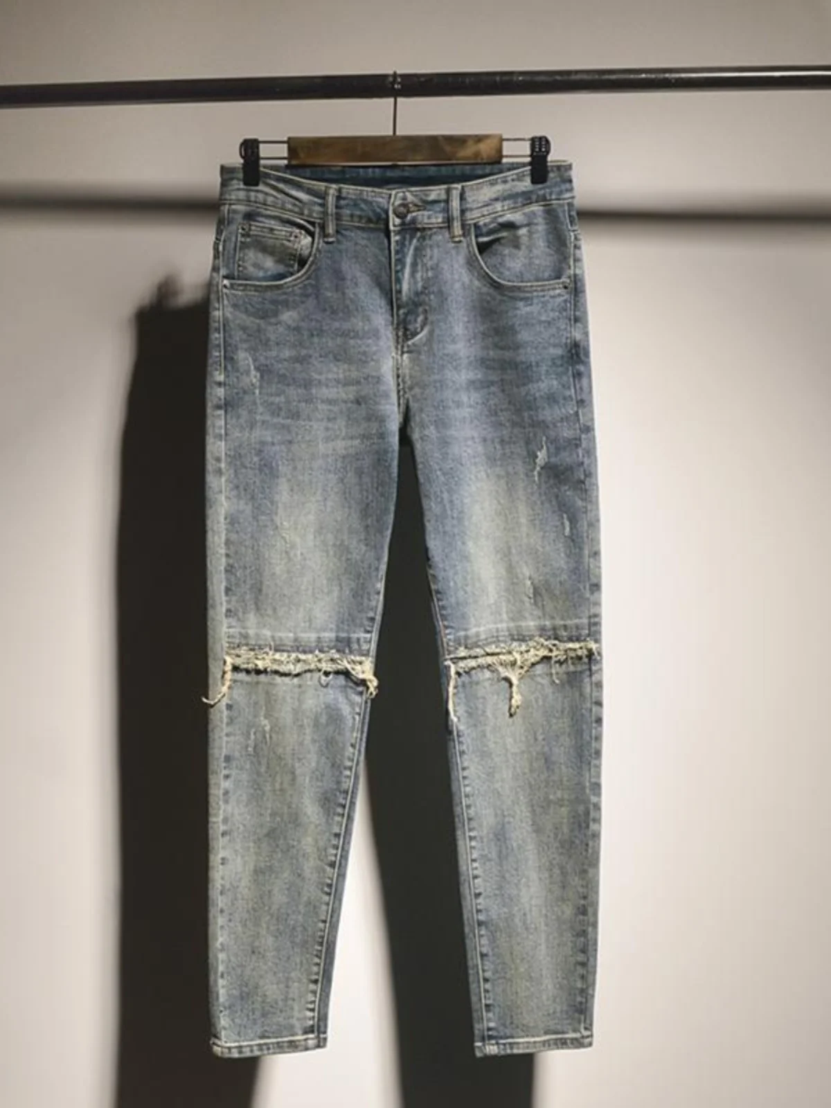 Trendy Men's Slim Fit Jeans mid Low Waist Long Pants Youth Faion Patchwork Elastic Casual Wear Resistant Modern Sle