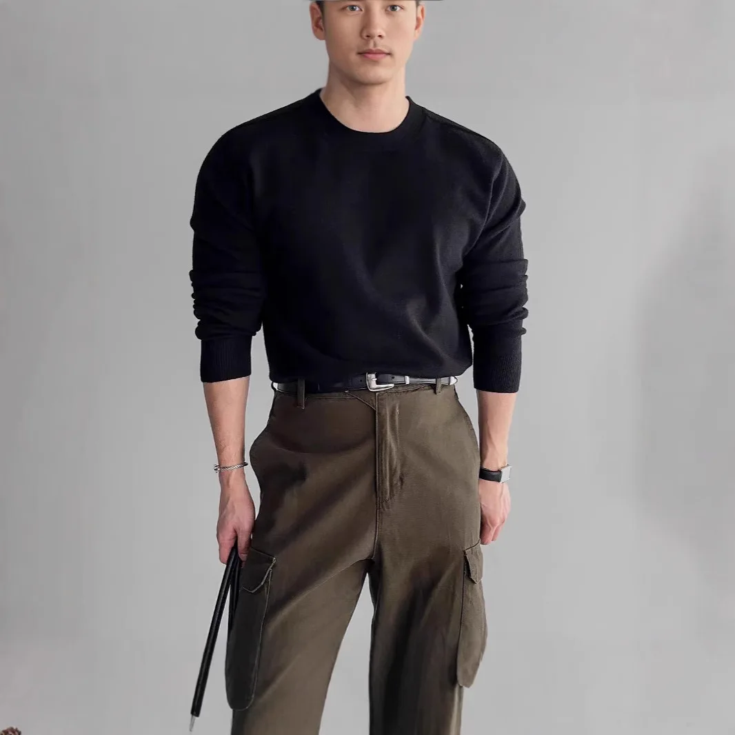 Man Base Layer T-shirt 2025 Autumn Men's Slim Fit Knitwear Small Neckline Soft Modal Long Sleeve Wool Blend Base Layer Sweater