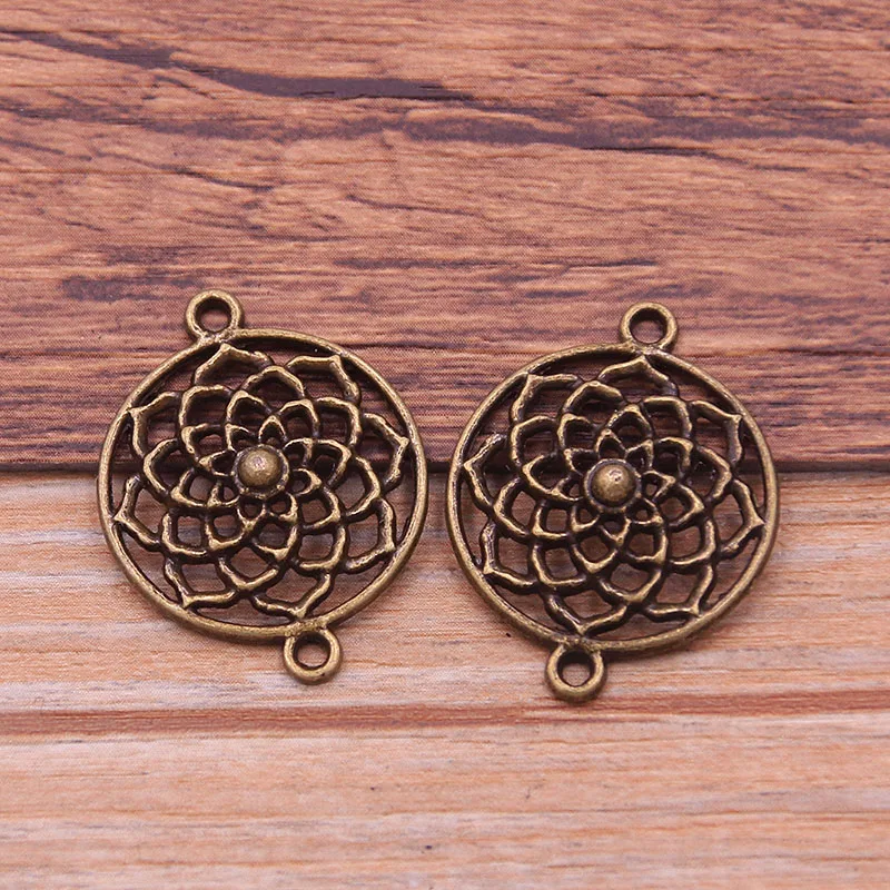 15PCS 22X28mm New Product Antique Bronze Round Lotus Charms Flower Connector Jewelry Metal Alloy Marking DIY Handmade Craft