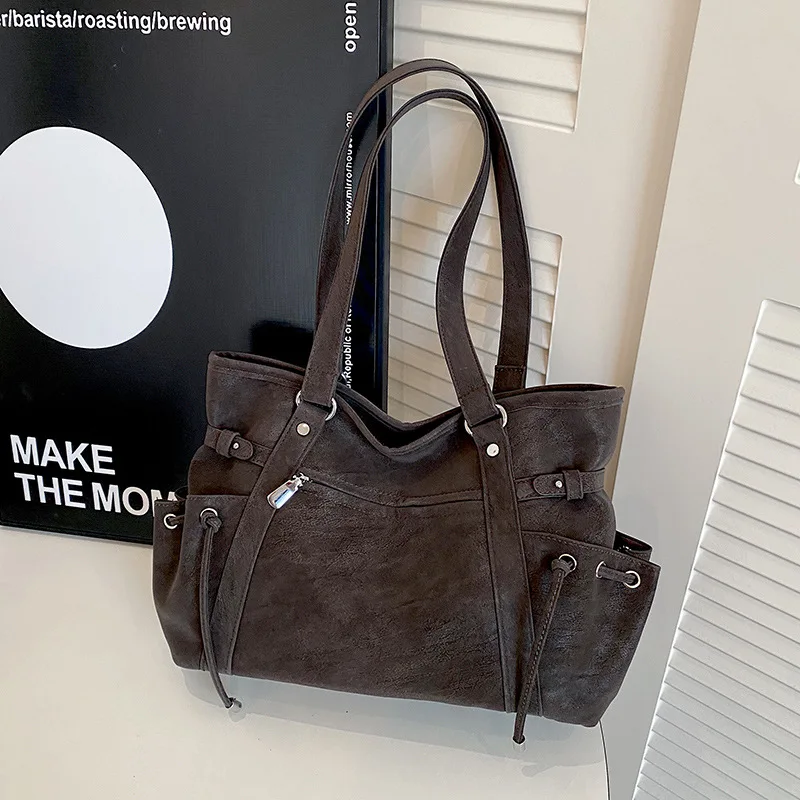 Matte Leather Women Handbag Large Capacity Casual Female Shoulder Bag Commute Ladies Big Totes Bolsos Motorcycle Underarm Bag