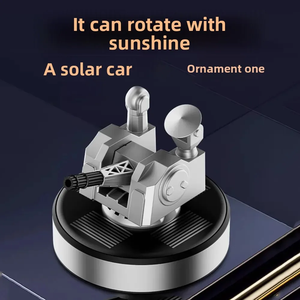 1PCS Military enthusiast solar-powered anti-positioning cannon Solar-powered Alloy  Rotating Ornament Car Dashboard Decoration