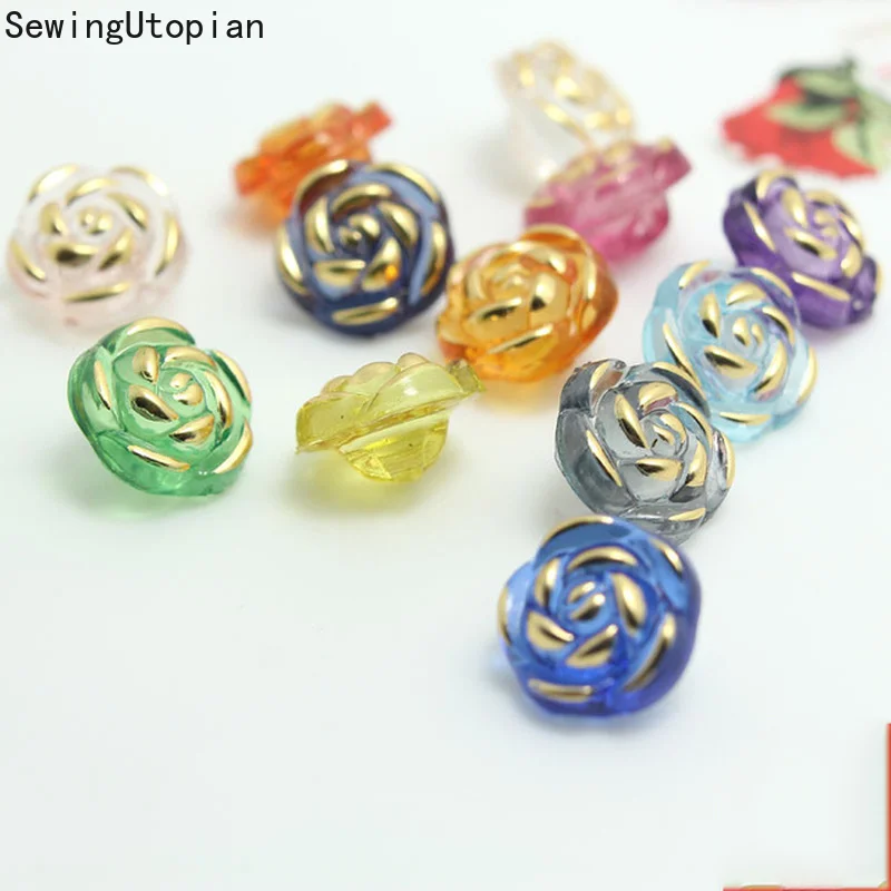 100PCS 12.5MM DIY Accessories Acrylic Rose Gilded Button Shirt Chiffon Shirt Button Candy Color Button Scrapbooking Accessories