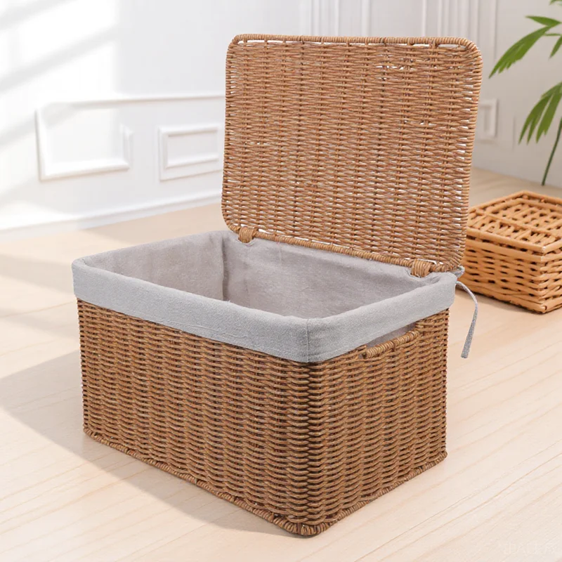 

Large Rectangular Wicker Storage Basket With Lid Handles Laundry Hamper Organizer Decorative Box For Clothes Towels Blankets