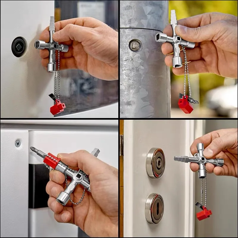 4in1 Silver Key Wrench for Electrical Elevators Water Meters Valves Set of Internal Triangular and Square Screwdrivers