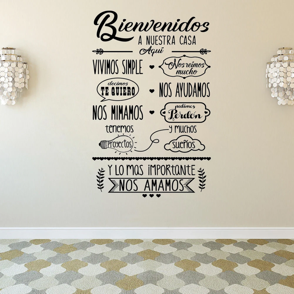Bienvenidos A Nuestra Casa Wall Sticker Spanish Phrases Vinyl Wall Decals Home Decor Living Room Bedroom Decoration Poster