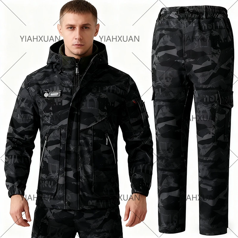 

Velvet Work Clothes In Autumn And Winter Outdoor Casual Camouflage Clothes With Dirt Resistance And Warm Tops And Pants Men Suit