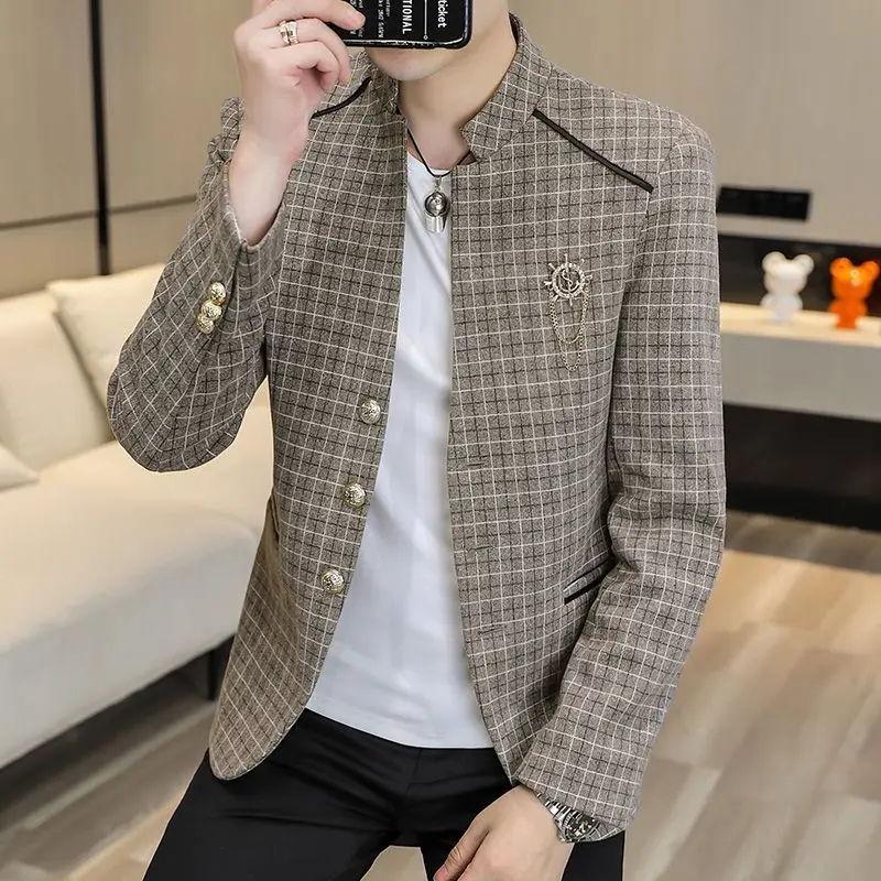 2-A75  2022 Spring and Autumn New Men's Suit Youth Slim Small Suit Single Suit Top Staollar Jacket Men