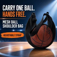 Single Ball Bag Mesh Basketball Carry Bag with Zipper Pocket Adjustable Shoulder Strap for Soccer Volleyball