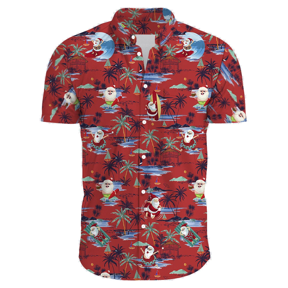 Festive Carnival Short Sleeve Hawaiian Shirt Men Summer Mens Hawaiian Shirts Casual Tropical Plants Print Beach Aloha Shirt Men