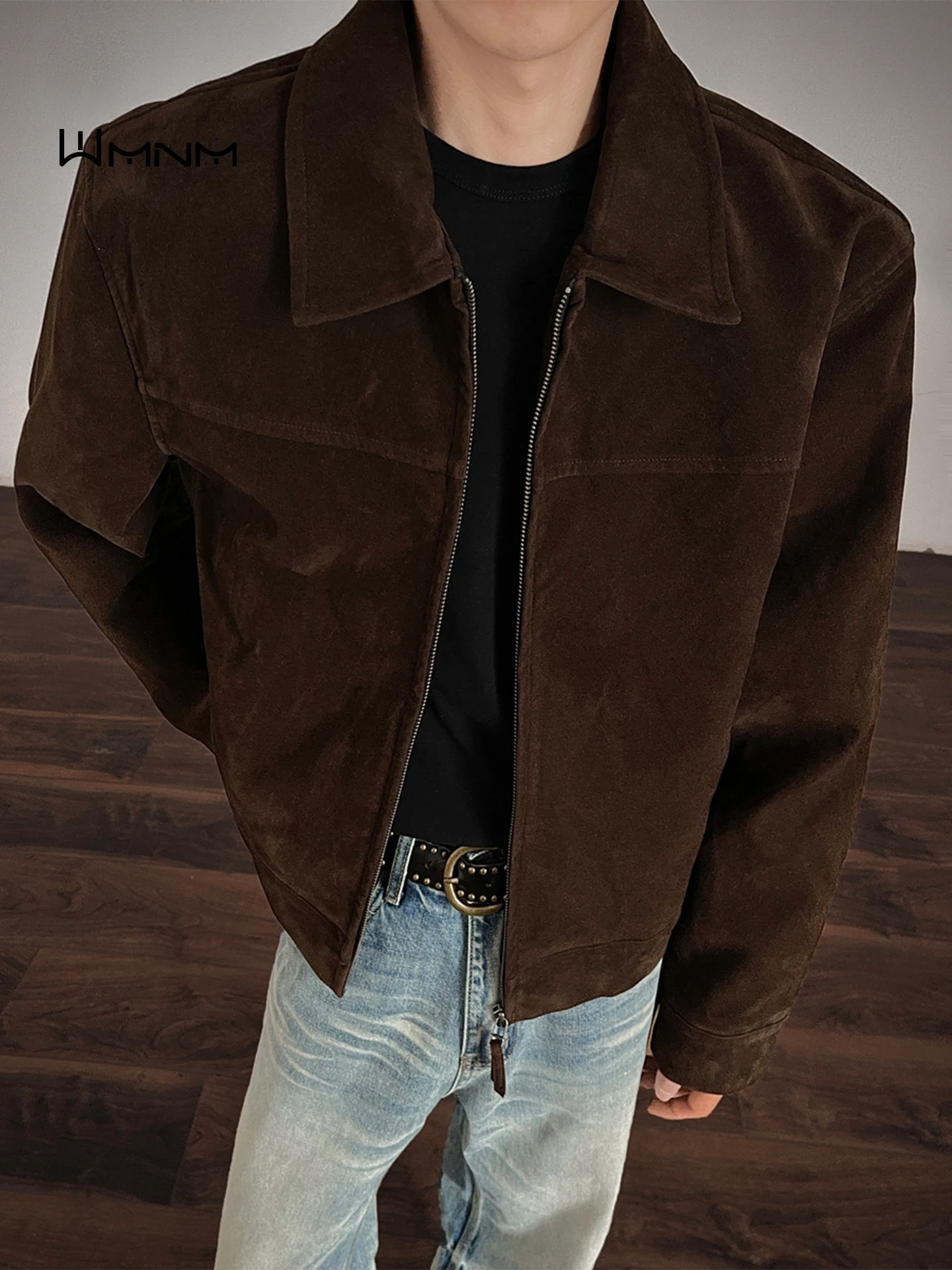 

Barn Sle Men's Suede Workwear Jaet Autumn Season Cleanfit Collar Trendy Outerwear Stand Fit Long Sve Zipper Closure