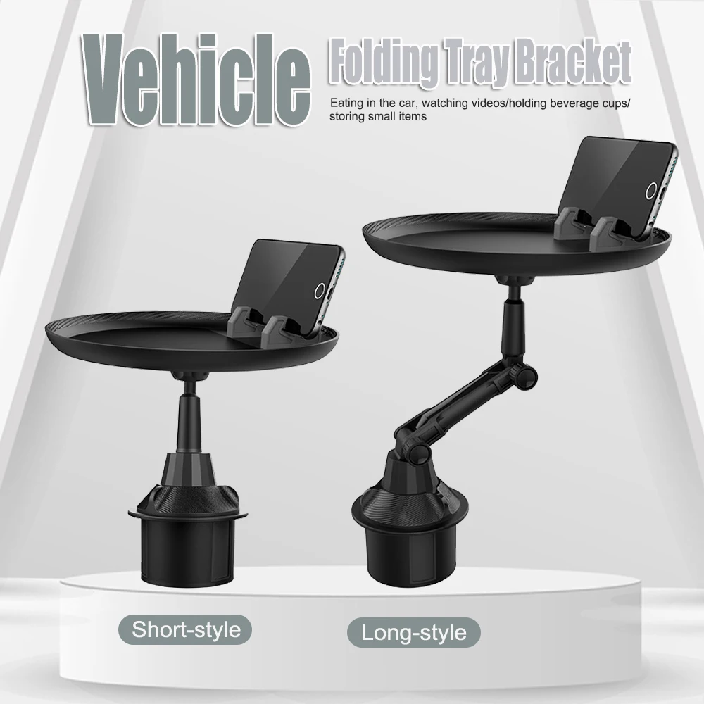 Car Cup Holder Tray Adjustable Foldable Food Table with Phone Mount Universal Auto Drink Holder Expander