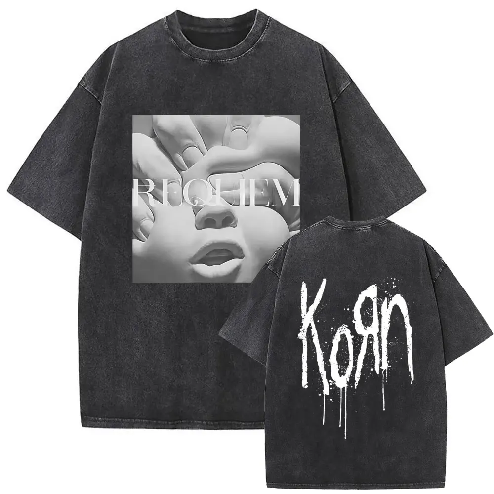 

Washed Vintage Rock Band Korn Requiem Album Graphic T Shirt Men Gothic Casual Oversized Tees Male T-shirt Mens Retro T-shirts