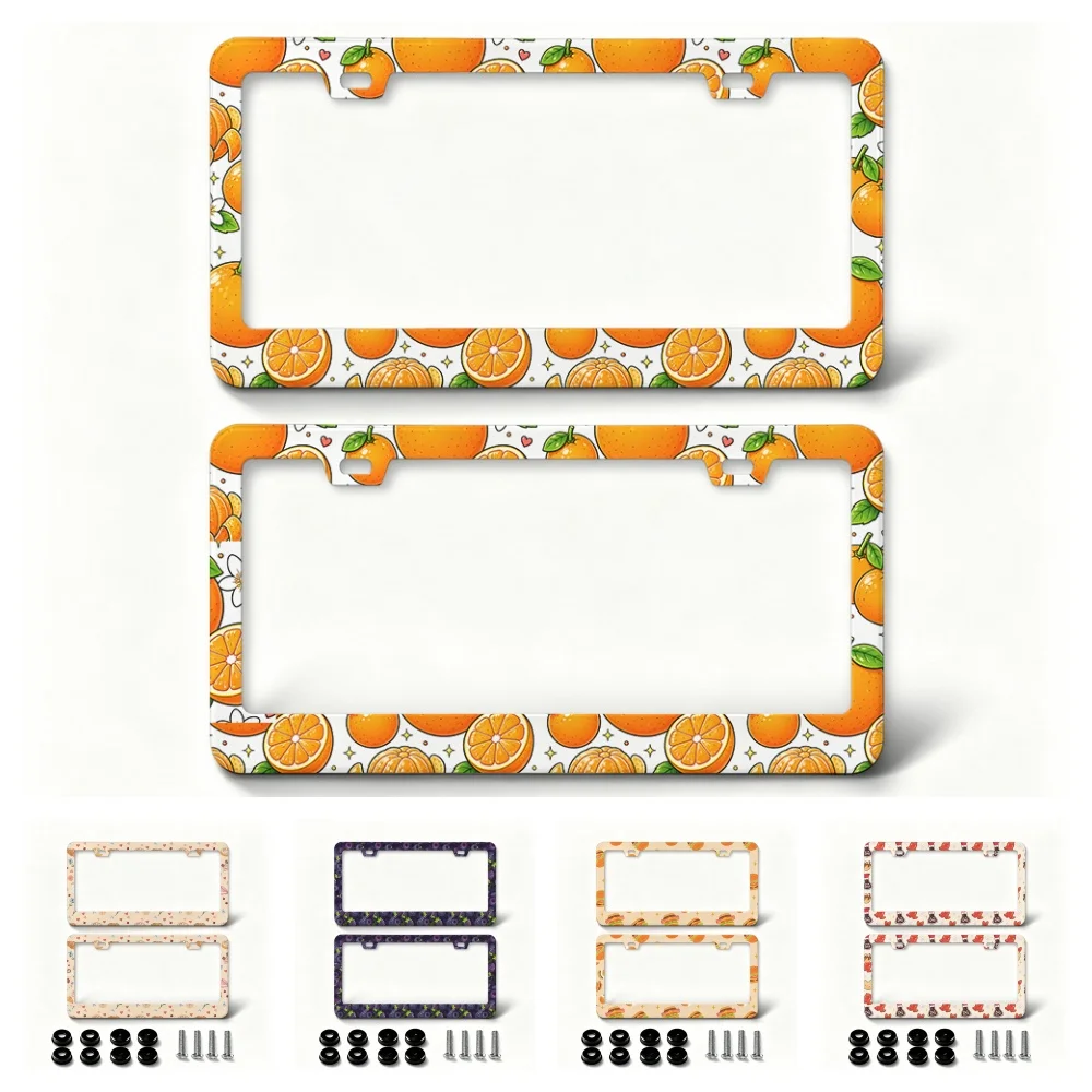 Pack Orange Fruit Print License Plate Frame US Universal Car License Tag Cover with Screws Car Exterior Decoration 261019C
