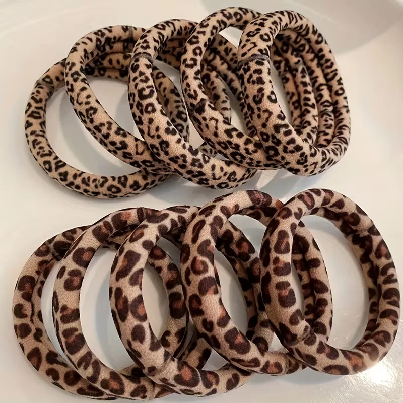 10 Stück modische elastische Haargummis mit Leopardenmuster für Damen, Party-Haar-Accessoires