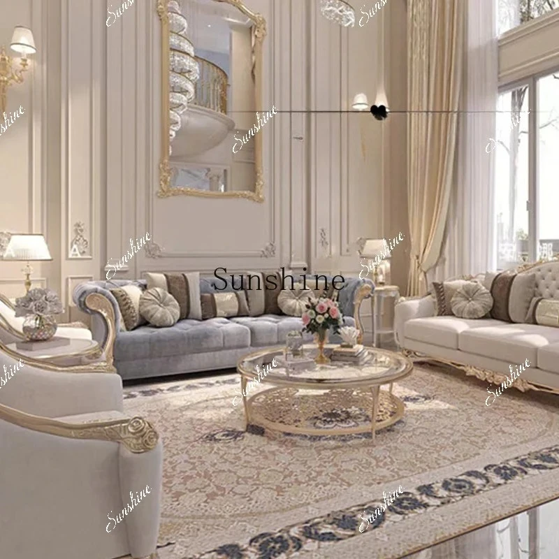 French solid wood hand-carved exquisite fabric sofa neoclassical court romantic color  FT