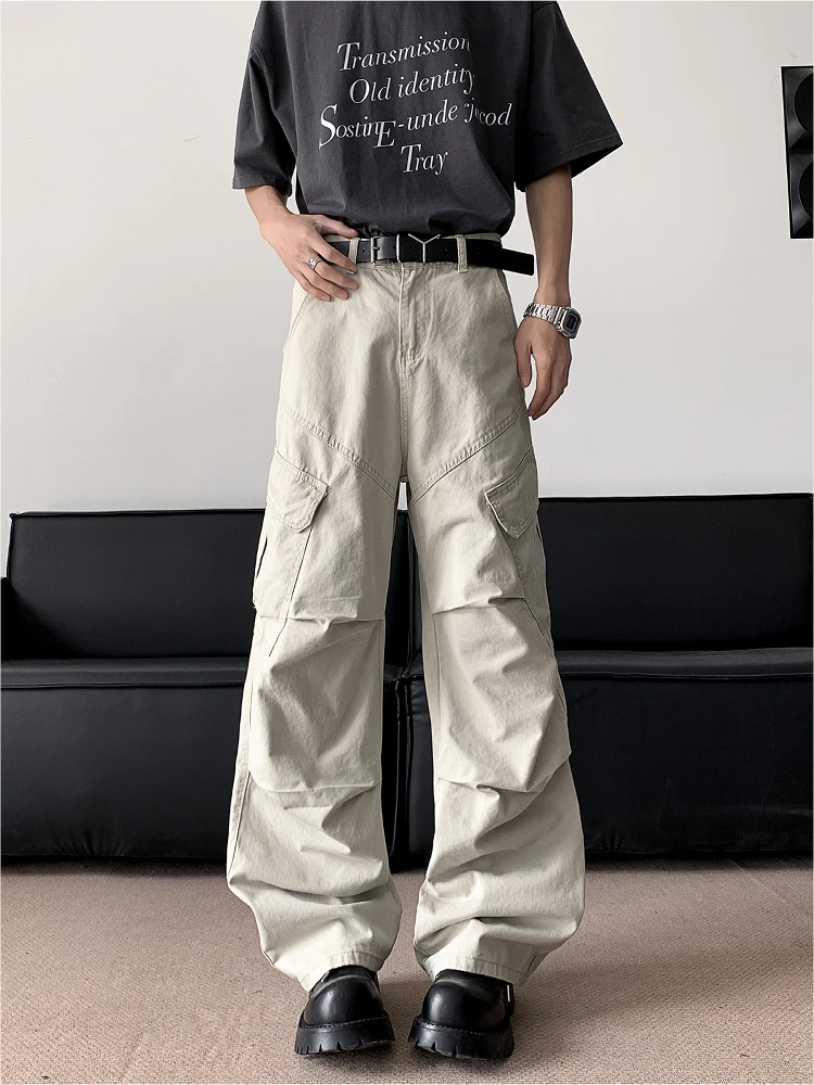 

Pure Color Men's Work Pants Loose Casual Straight Leg Long Trousers Summer 2025 Retro American Sle with Big kets