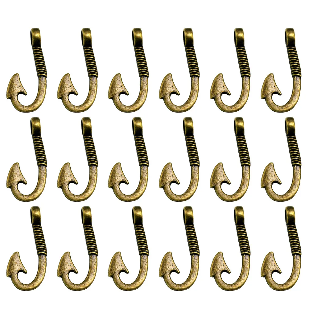 50Pcs Bronze Fishhook Pendant Vintage Alloy DIY Necklace Bracelet Jewelry Making Charms for Keychain Scrapbooking