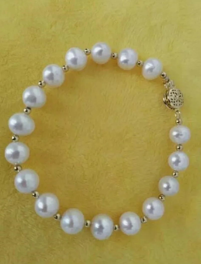 

Best-selling Fine Jewelry 7.5-8-inch AAA 9-10mm natural South Sea white pearl bracelet 14k