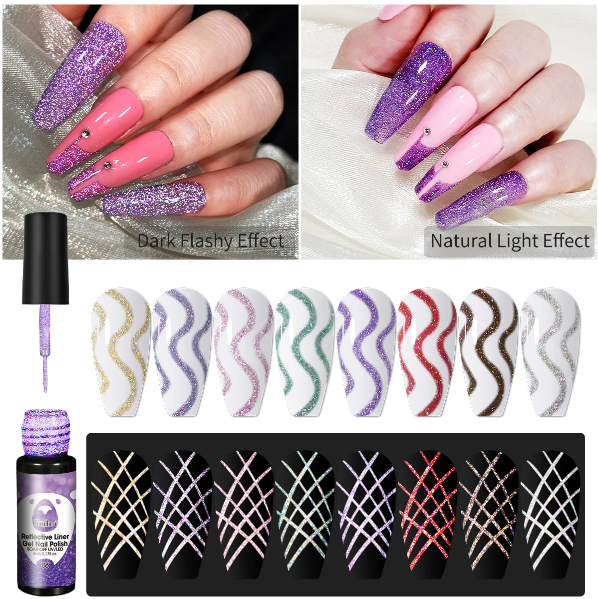 Groillim 5ml single tube of rhinestone-embellished gel nail polish, suitable for salons, home nail salons, and shimmering nail p