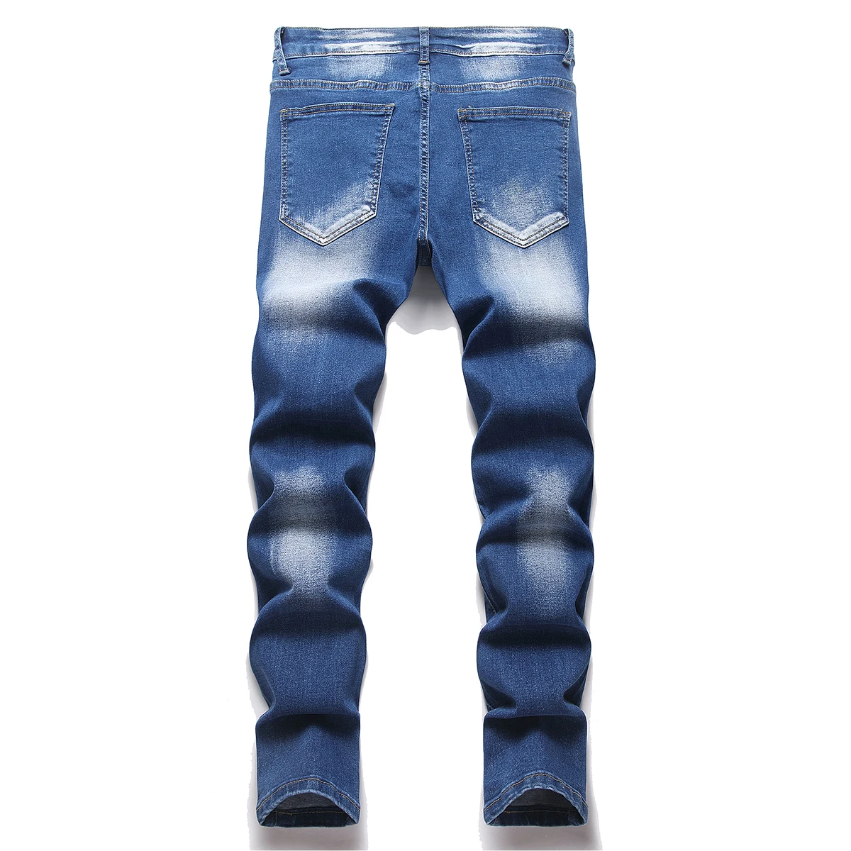 High Stretch Vintage Men Denim Jeans Slim Fit Comfortable Skinny Patch Work Denim Pants Hip Hop Ripped Hole Streetwear Trousers