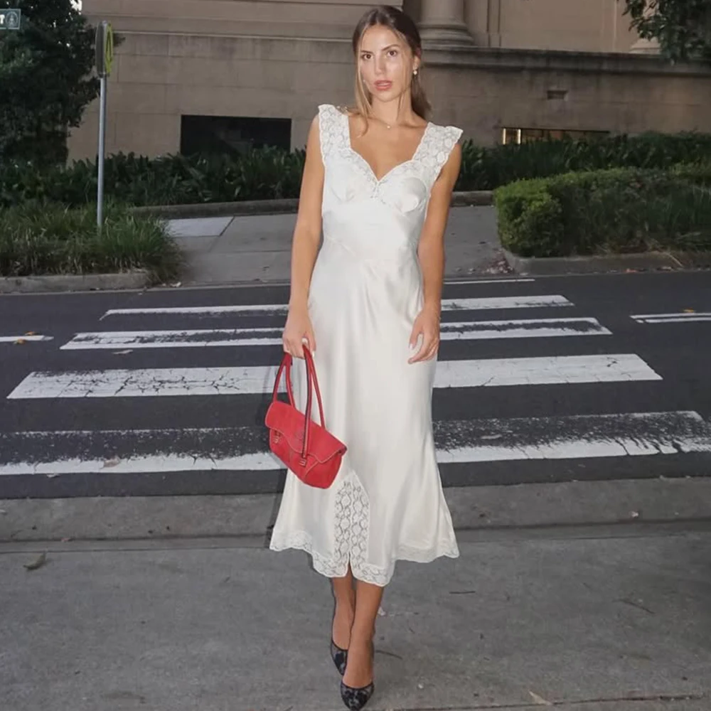 

Tuularose White Elegant Maxi Dresses Women Fashion Lace Patchwork Sleeveless Backless Long Dresses Luxury Party Evening Dresses