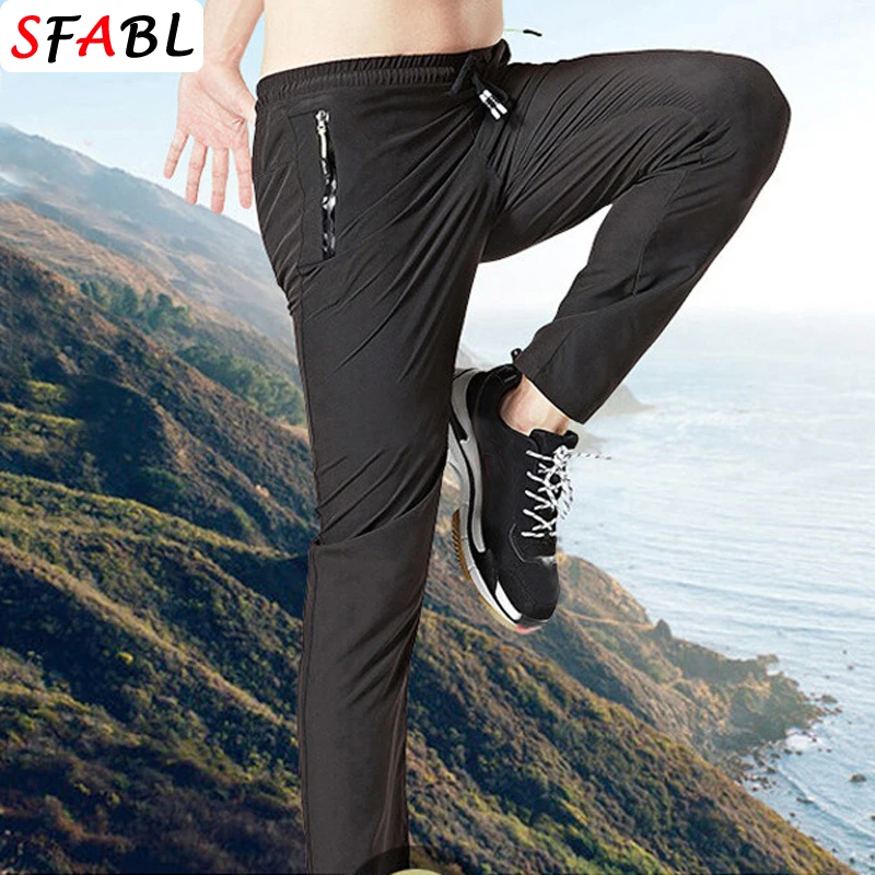 

Летние мужские брюки для тренажерного зала и фитнеса, быстросохнущие дышащие рабочие брюки, большие размеры, повседневные спортивные штаны для альпинизма и пешего туризма, мужские спортивные штаны