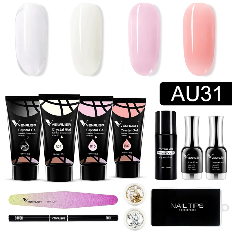 Kit de Gel de cristal sintético AU31, Venalisa, Soak Off UV LED, manicura de uñas, uso profesional semipermanente en salón, 30g, Gel de uñas de constructor rápido