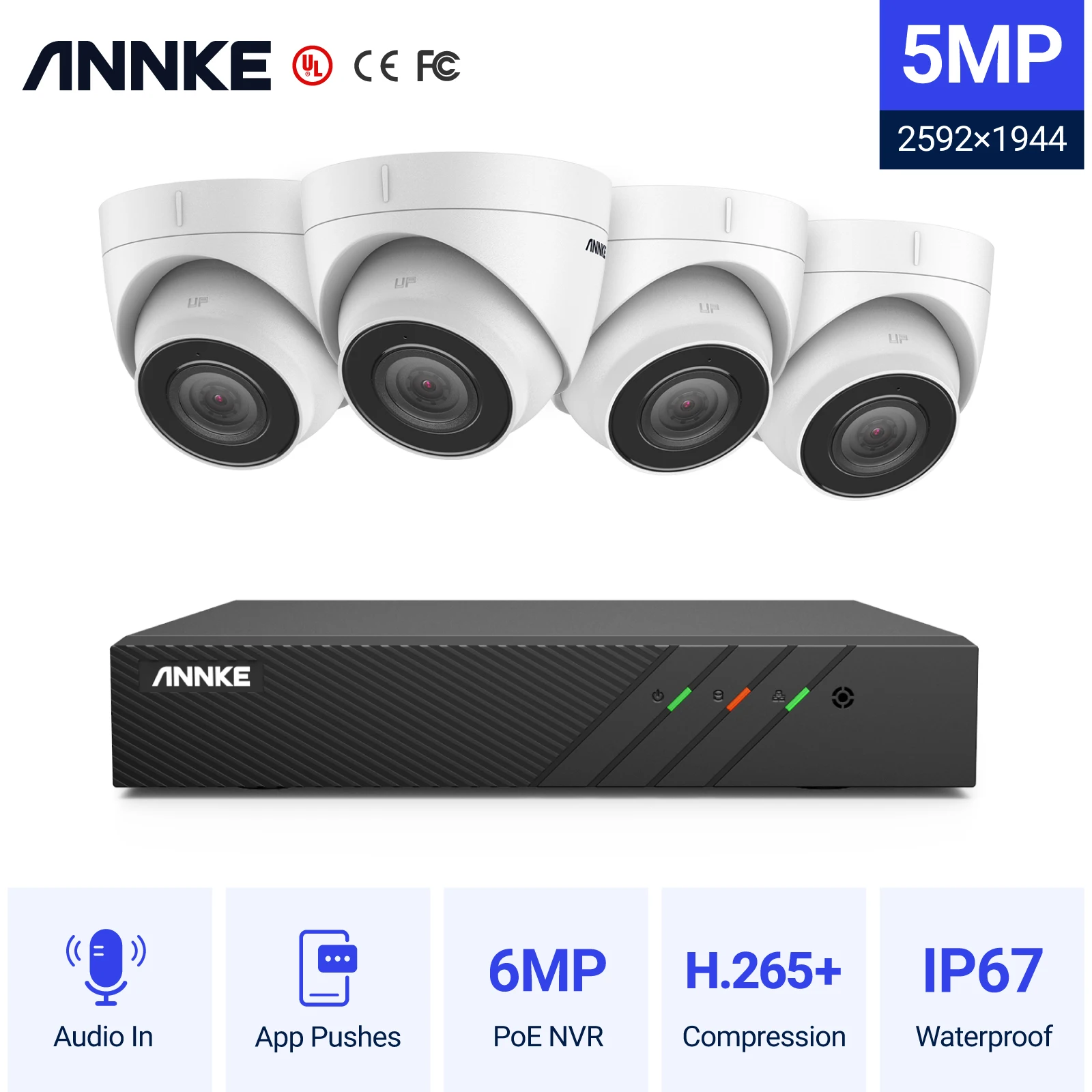 ANNKE 8CH FHD 5MP POE Network Video Security System H.265+ 6MP NVR With 5MP Waterproof Surveillance Cameras Ip Camera Audio in