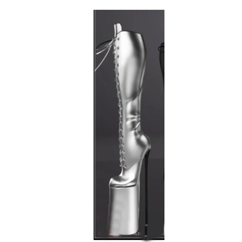 

Silver Lace Up Knee High Boots Matte Thin High Heel Sexy Fashionable Cool Winter Casual Big Size Woman Shoes Zapatillas Mujer