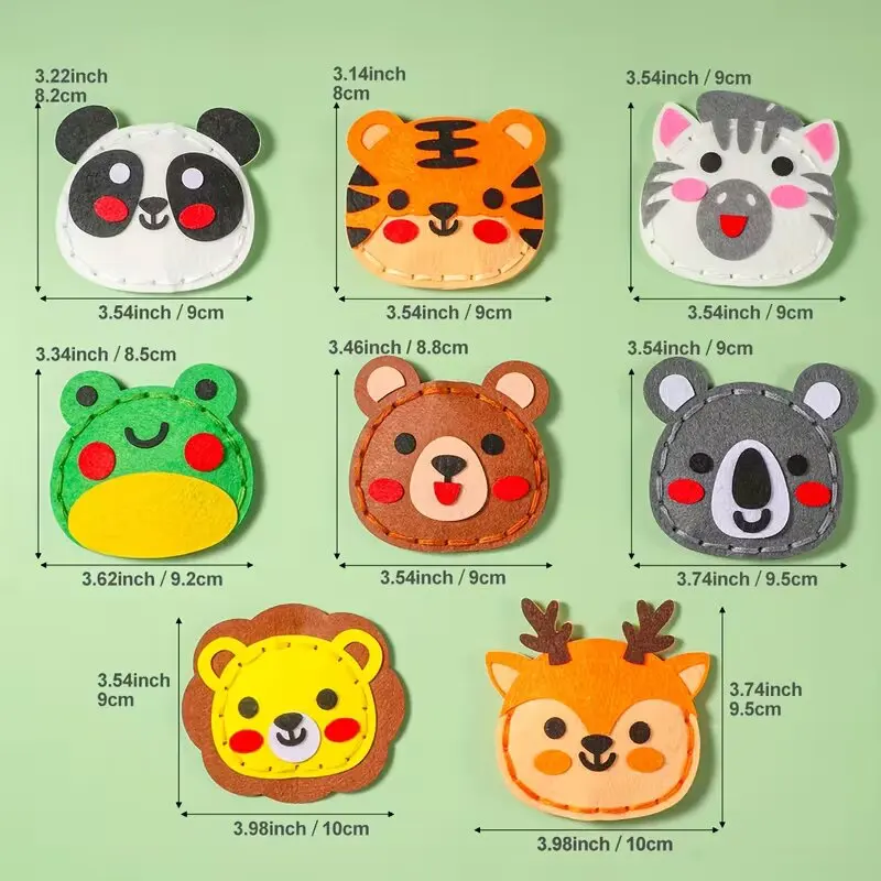 8Pcs Forest Animal Felt DIY Sewing Kit Cute Cartoon Pendant Handicraft Educational Pack for Kids Beginner Handmade Crafts Gift