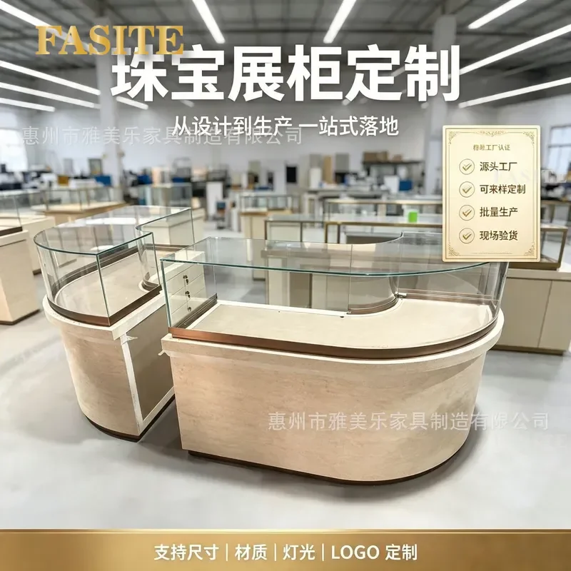 For Light Luxury Arc Jewelry Counter Store Corner Glass Showcase Customizable Design Source Factory Support