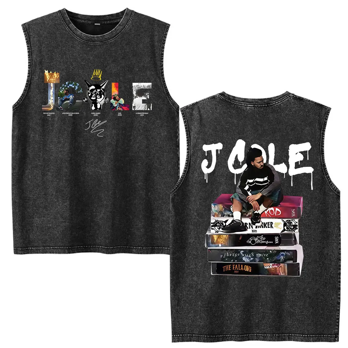 Limited J.Cole The Fall Off Tour 2026 Washed Vest T Shirts Men's Hip Hop Vintage Short Sleeve T-shirt Tank Top 100% Cotton Tees
