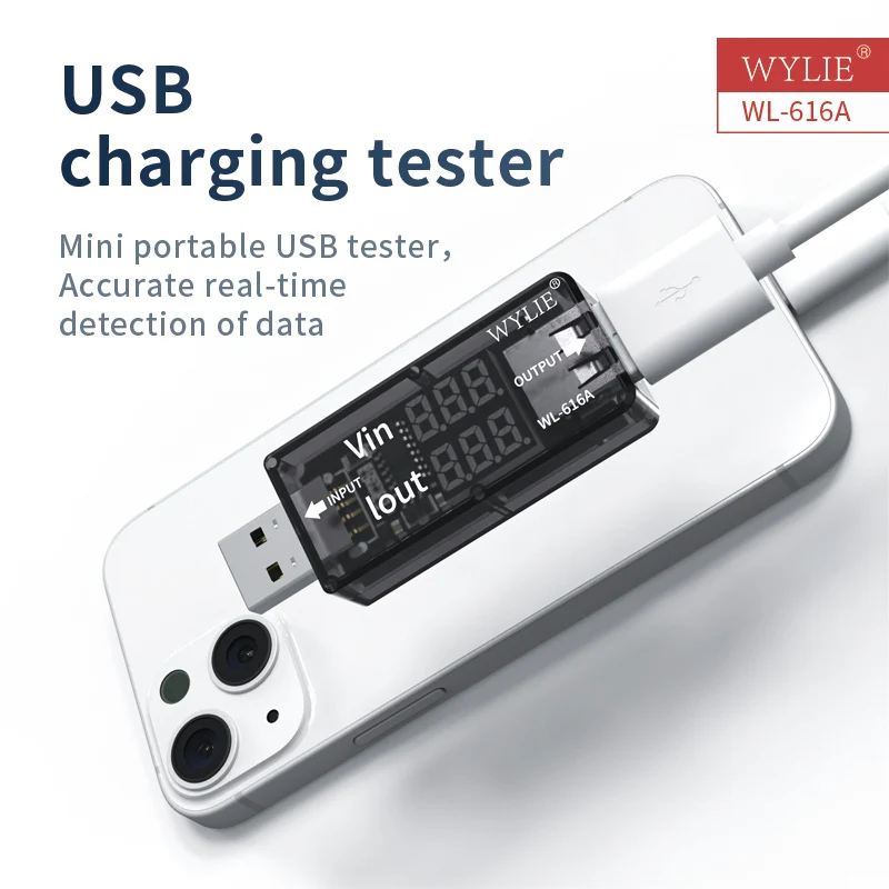 Wylie เครื่องทดสอบ USB แบบพกพาขนาดเล็ก WL-616A การตรวจจับการชาร์จ USB สำหรับโทรศัพท์มือถือจอแสดงผลดิจิตอลชาร์จแรงดันไฟฟ้าและกระแส