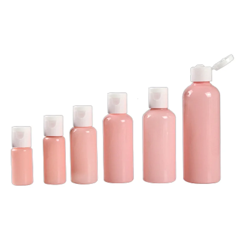 

Packing Empty Plastic Pink Bottle 10ml 20ml 30ml 50ml 60ml 100ml 50Pcs White Pointed Lid Portable Refillable Cosmetic Container