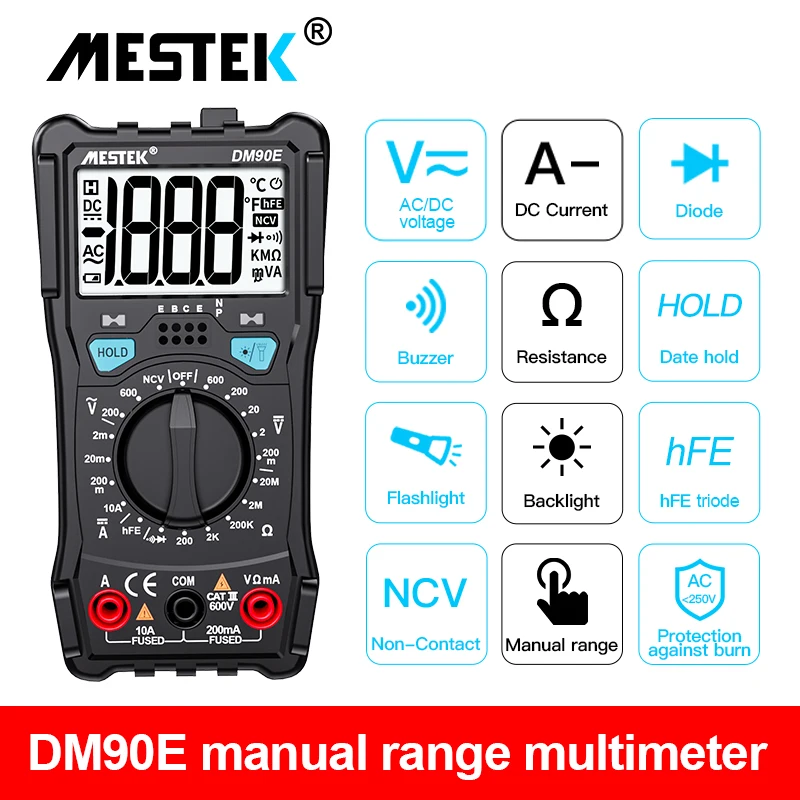 Mestek Professional Smart Digital Multimeter Portable 6000 Counts Automatic Multimeter Tester Multimetro USB Multitester