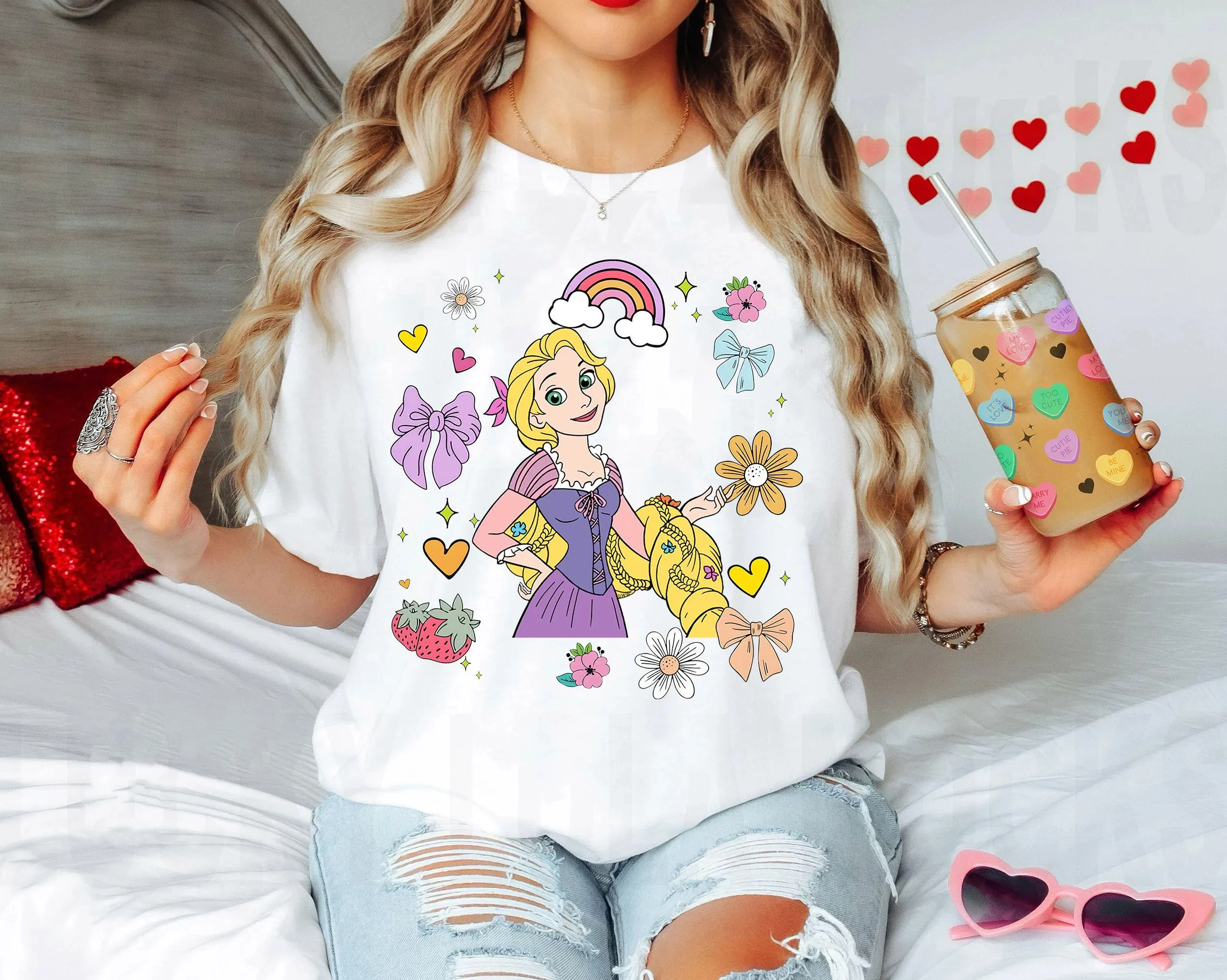 قميص فينتاج ديزني رابونزيل برينسيس كوكيت بفيونكة |   تي شيرت ديزني متشابك ريترو |   WDW Magic Kingdom Family 2025 رحلة فتاة