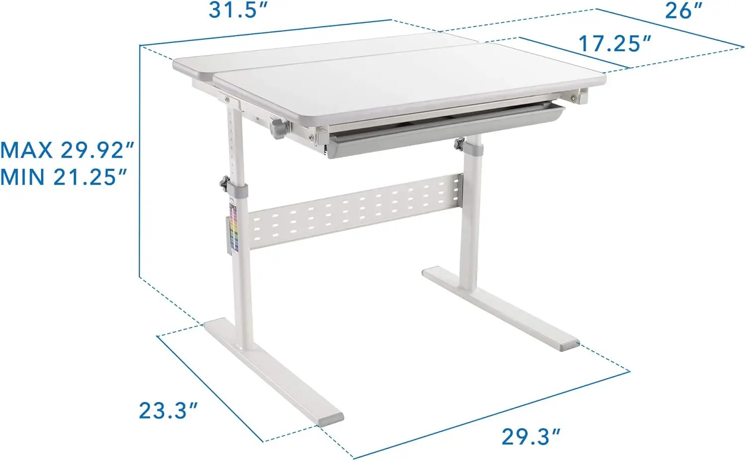 Mount-It! Bureau réglable pour enfants, poste de travail pour enfants, bureau inclinable, MELfor Storage, recommandé, 31.5 po x 26 po