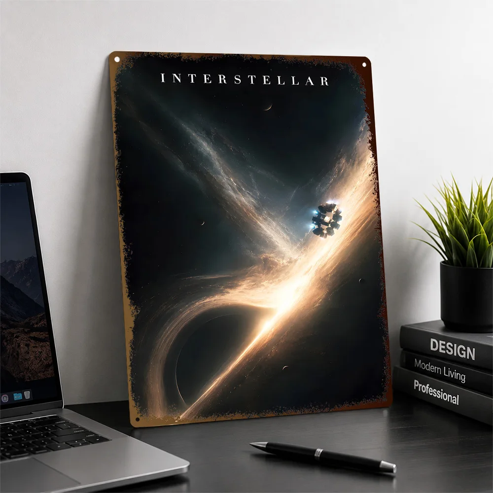 Interstellar Spacecraft Black Hole Textured Metal Poster Cinematic Wall Art For Bedroom Personalized Aluminum Sign Birthday Gift
