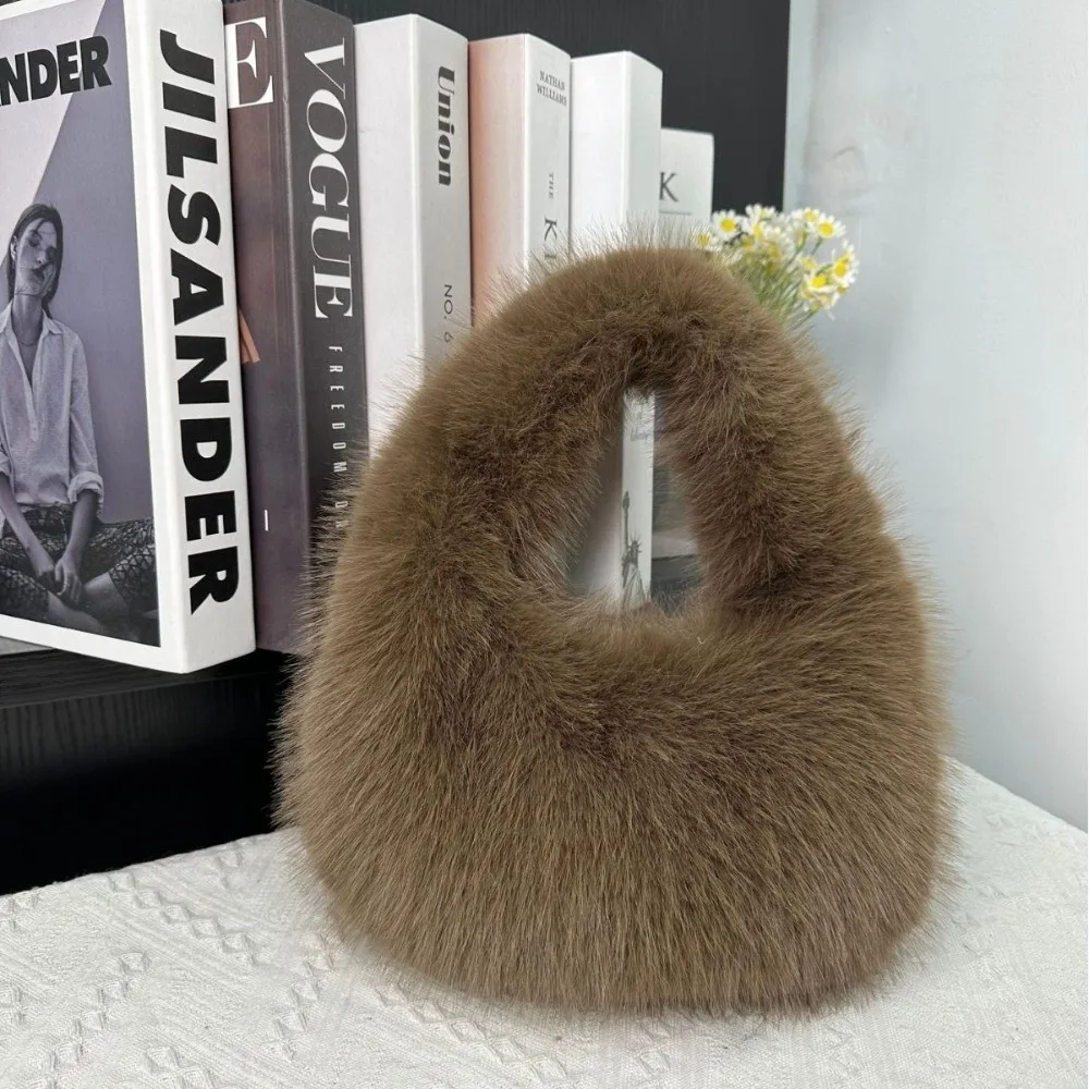

Fashion Soft Half Moon Bag Faux Fur Fluffy Lady Handbags Party Clutch Bag Female Winter Purse Casual Tote Bag