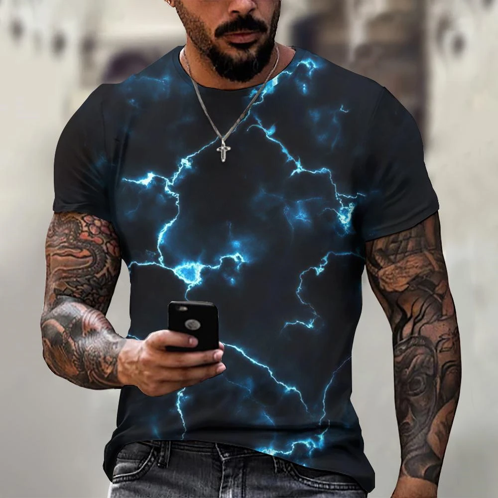 Lightning Graphic Men\'s T-Shirts Short Sleeve 3D Print Street Style Male Tees 5xl Plus Size O-Neck Casual Fashion Summer Tops