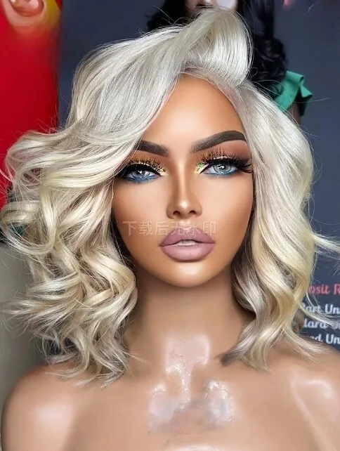 

Wigs Short Bob Wavy Platinum Blonde Lace Front Wigs for Women